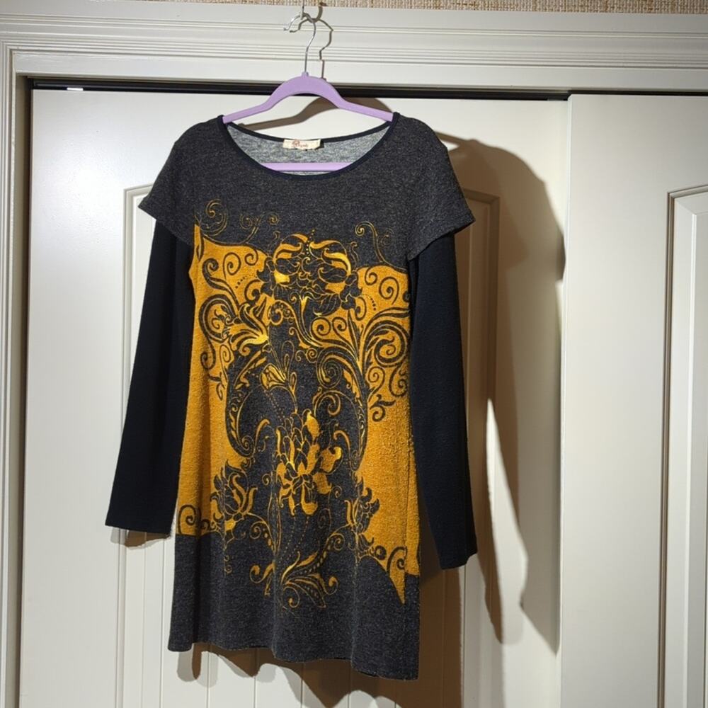 ARYEH Long Sleeve Scoop Neck Layered Look Casual Dress/Tunic Women's Size M